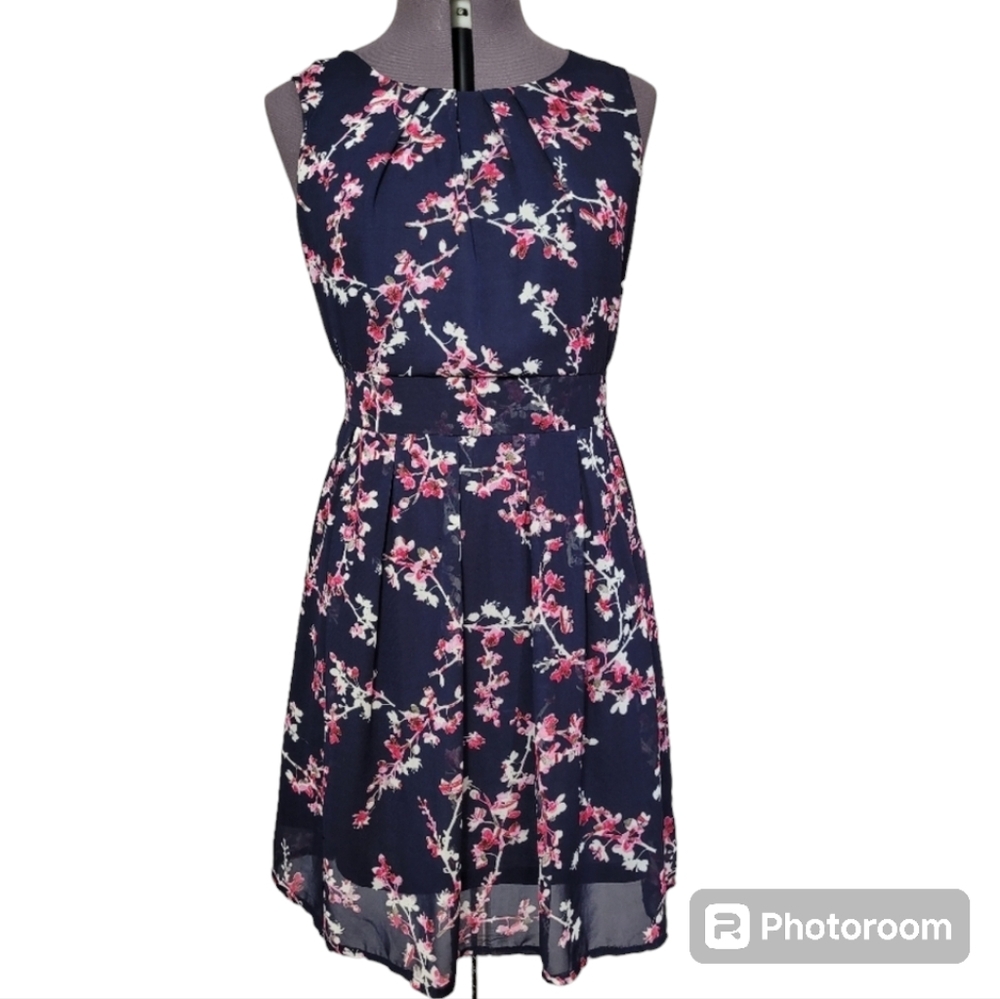 Apricot Cherry Blossom Floral Fit and Flare Dress Garden Girl Dainty